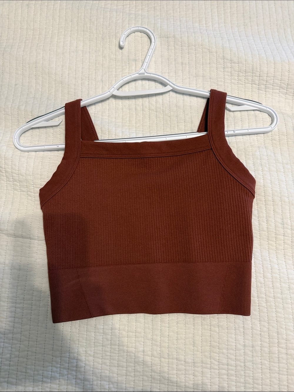Women's Ribbed Square-Neck Crop Tank Top - Rust